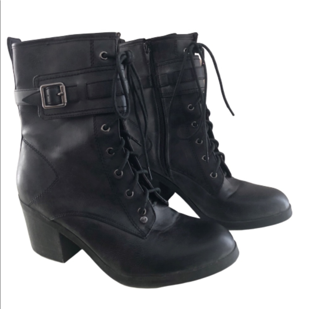 Guess Black leather lace up side zip ankle boots